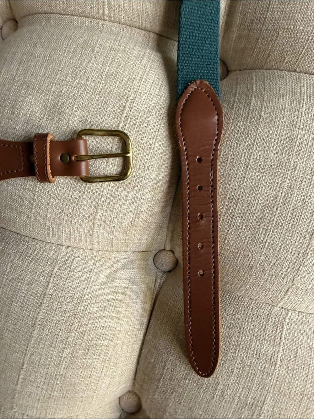 Men's Classic Woven Canvas Belt with Leather Trim and Metal Buckle